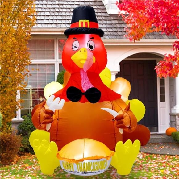 6FT Thanksgiving Inflatable Turkey with 7 Build in LED Blow up Decoration - Picture 3 of 6